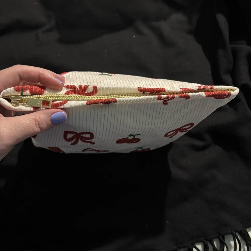 White and Red Makeup Organizer with Cherry Print